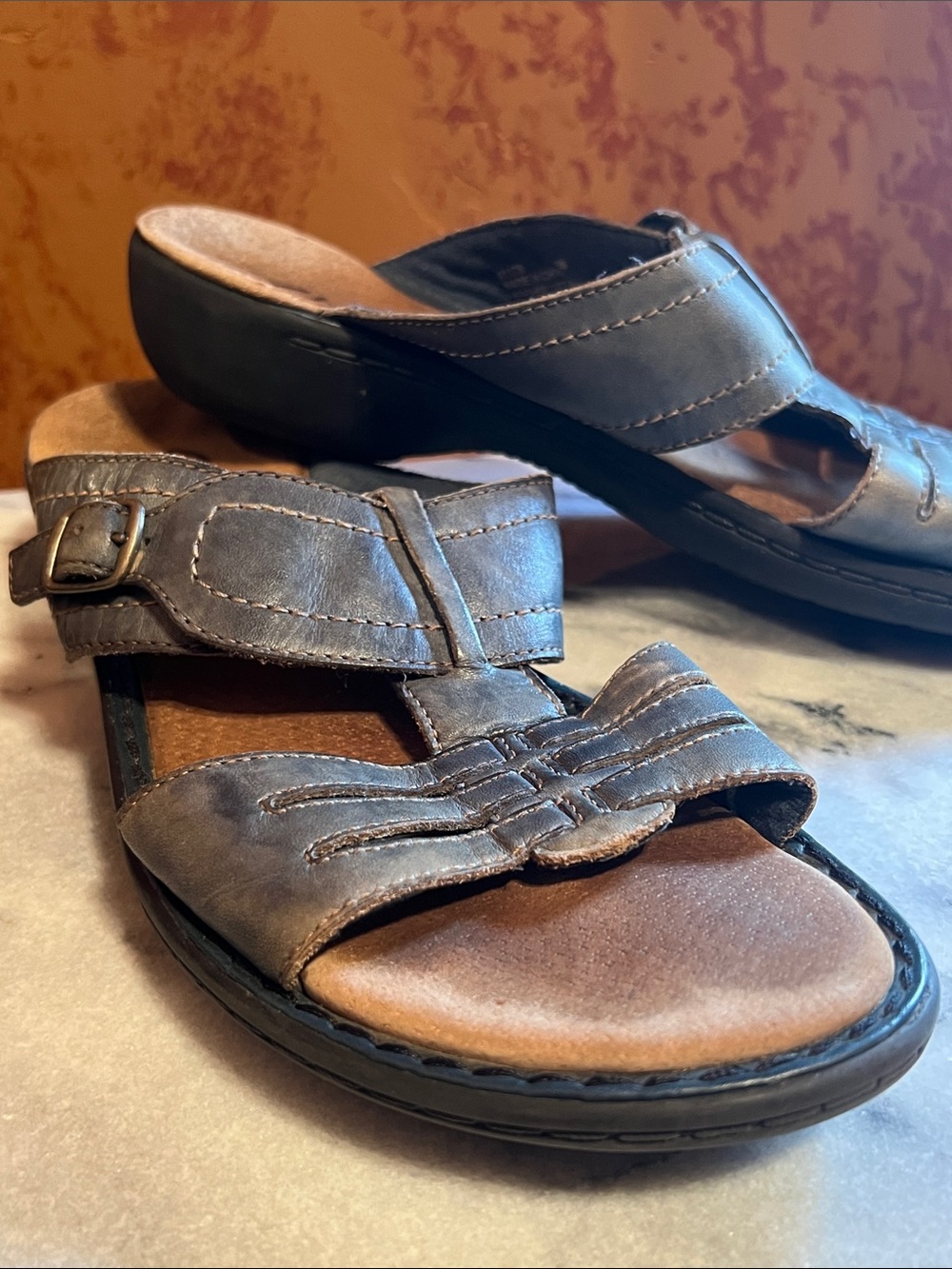 Clarks Blue Adjustable Leather Sandals